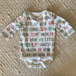 Jumping Beans long sleeve “softest” bodysuit Size 3 month Car Theme